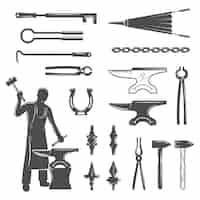 Free vector blacksmith black icons set