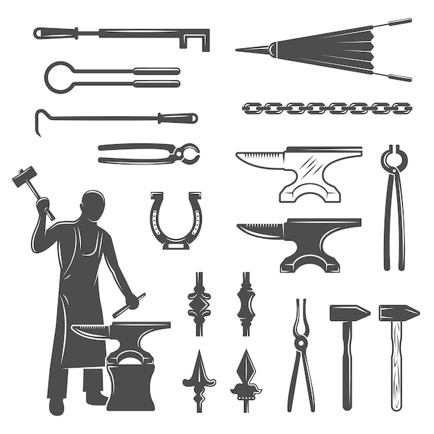 Blacksmith Black Icons Set