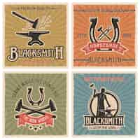 Free vector blacksmith retro illustration set