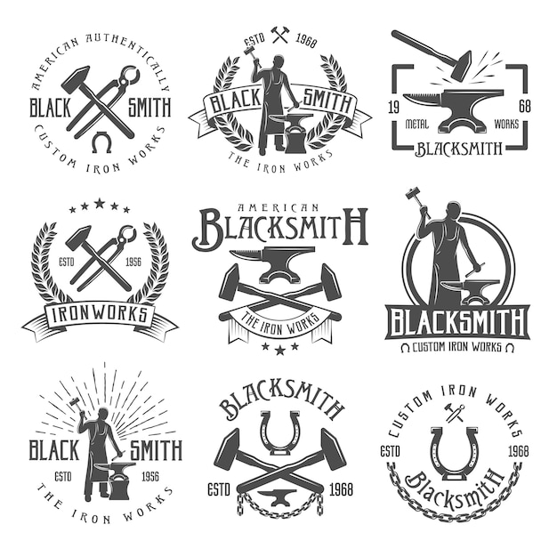 Free vector blacksmith vintage emblems