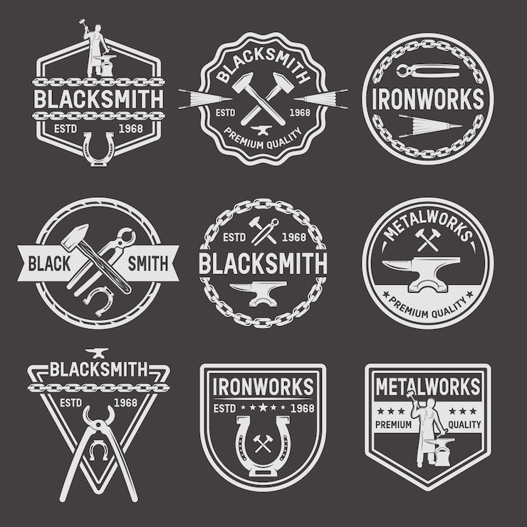 Free Vector blacksmith white emblems on black background