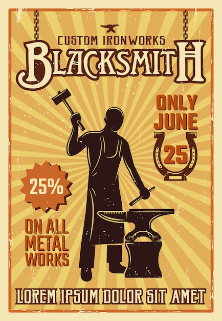 Free vector blacksmith yellow poster