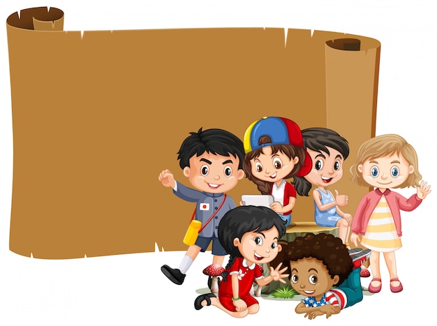 Vettore gratuito banner design vuoto con bambini felici