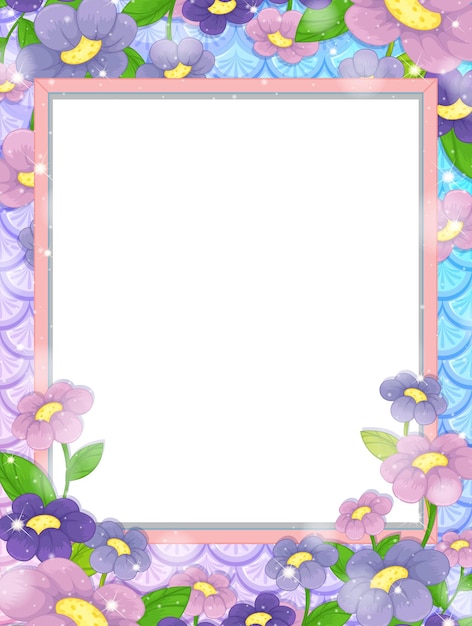 Free vector blank banner on rainbow fish scales background with many flowers