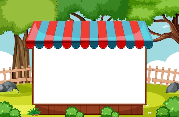 Blank banner with awning in nature park scene