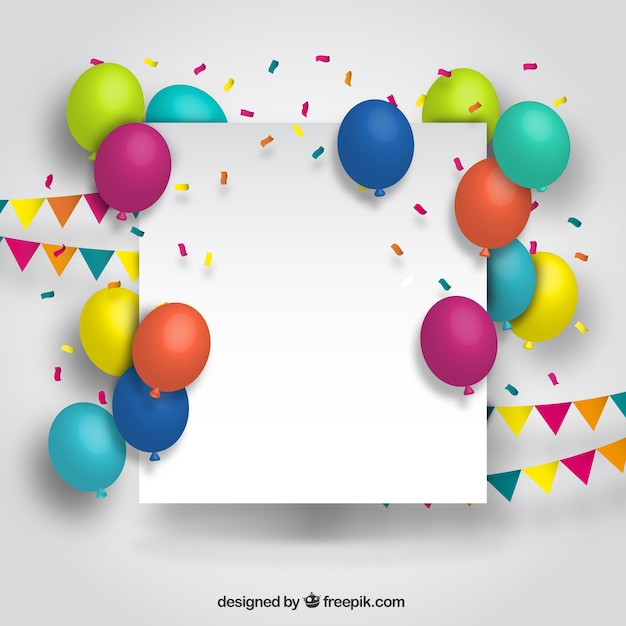 Blank banner with colorful balloons