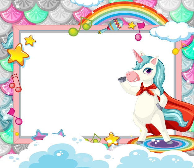 Free vector blank banner with cute unicorn cartoon character