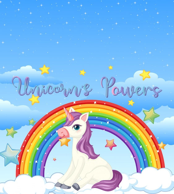 Blank banner with cute unicorn in the pastel sky background