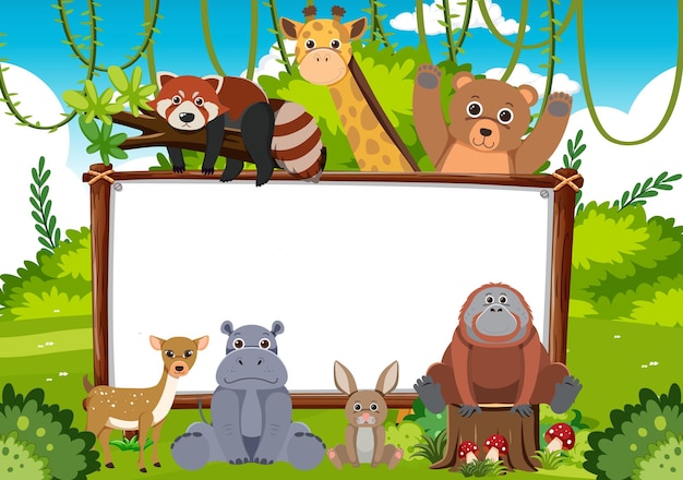 Free vector blank board with wild animals