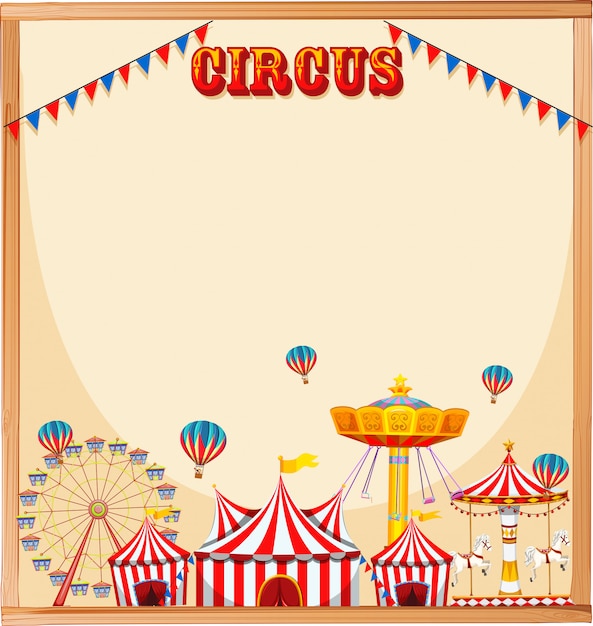 Blank circus template frame with text, rides and flags