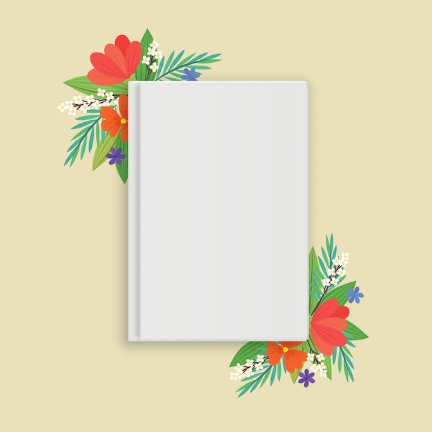 A blank closed white book with flowers in flat style