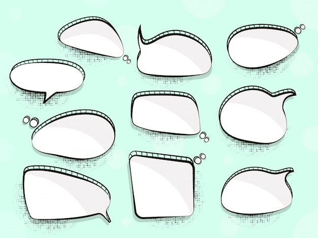 Blank empty white speech bubbles set.