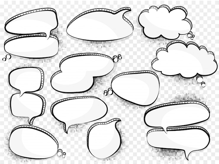  Blank empty white speech bubbles on transparent background. 