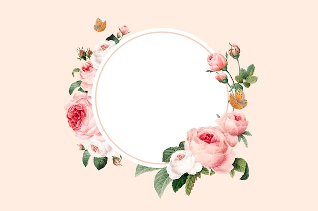 Blank floral round frame vector