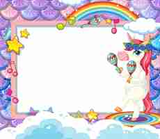 Free vector blank frame with cute unicorn cartoon character