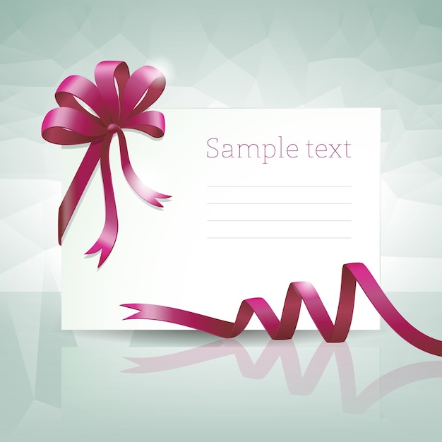 Free vector blank gift card with purple bow ribbon and sample text