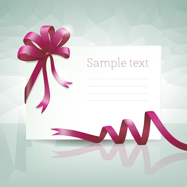 Blank gift card with purple bow ribbon and sample text