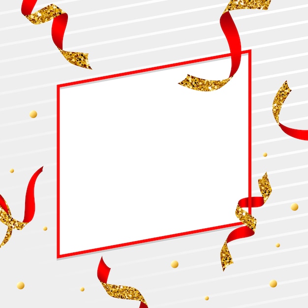 Blank golden and red emblem with confetti vector