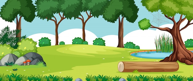 Free vector blank landscape in nature park scene with many trees and swamp