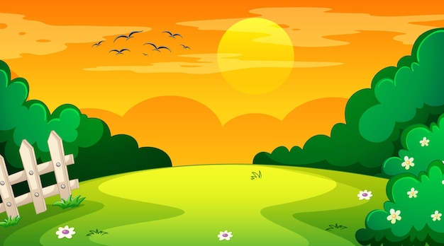 Free vector blank landscape scene of nature park at sunset time