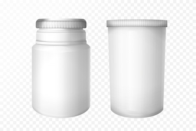 blank medical bottles set on transparent background. 