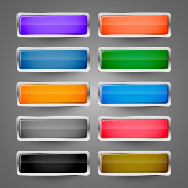 Free vector blank metallic glossy web buttons set