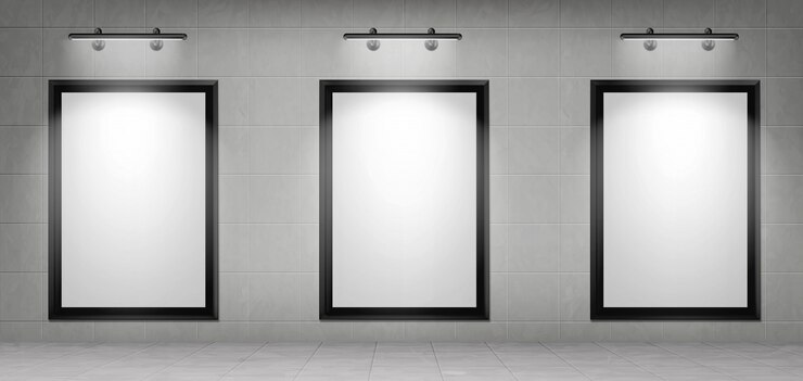 Free Vector blank movie posters with frames and spotlights