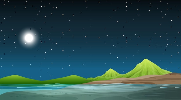 Free vector blank nature landscape at night scene with mountain background