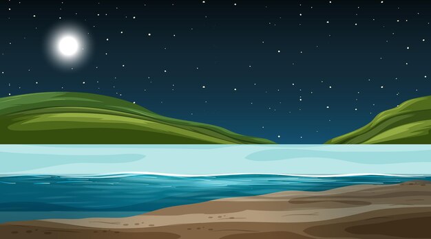 Пустой пейзаж природы в ночной сцене с горным фоном