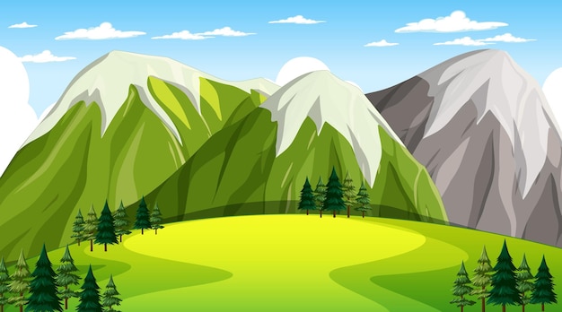 Free vector blank nature park landscape at daytime scene with mountain background