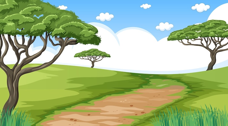 Free Vector blank nature park landscape at daytime scene with pathway through the meadow