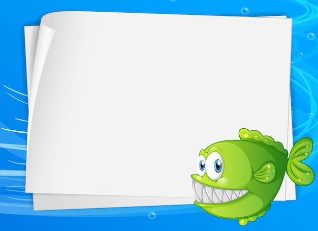 Free vector blank paper banner with exotic fish and on the underwater background