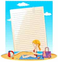 Бесплатное векторное изображение Записка чистого листа бумаги и женщина на пляже