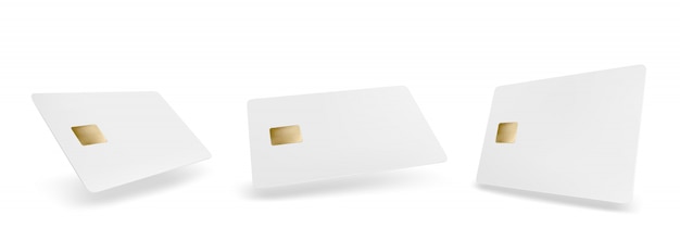 Blank plastic credit card template. Vector realistic mockup of empty white banking,