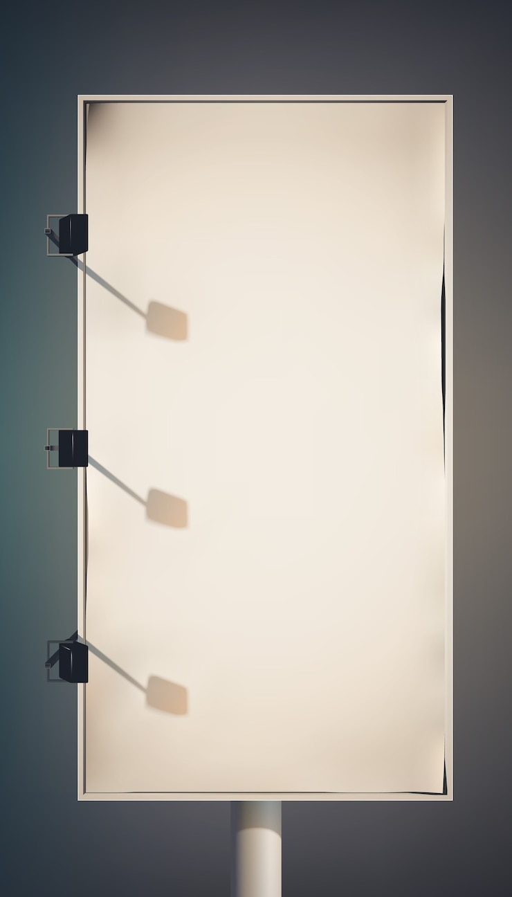 Free Vector blank promotional vertical billboard on column with lamps and metallic frame isolated