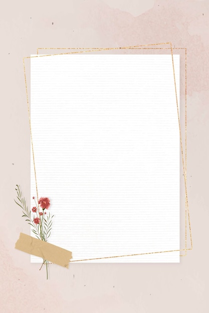 Free vector blank rectangle gold frame on pink background template vector