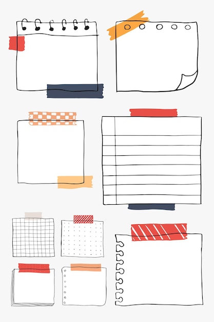 Blank reminder paper notes vector set