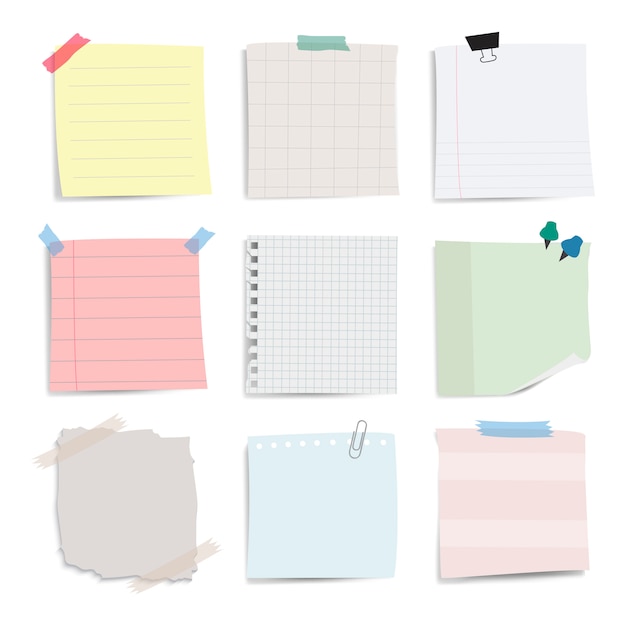 Blank reminder paper notes vector set