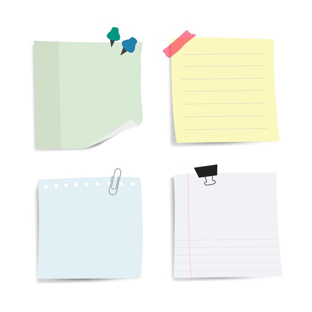 Blank reminder paper notes vector set