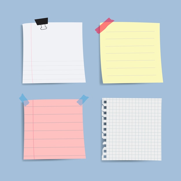 Blank reminder paper notes vector set