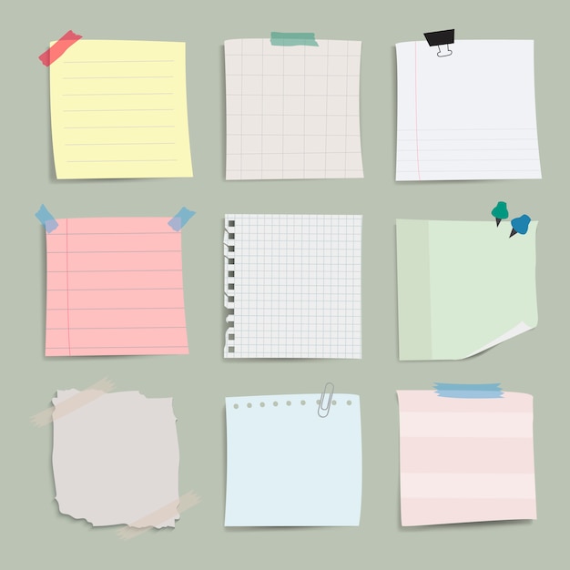 Blank reminder paper notes vector set