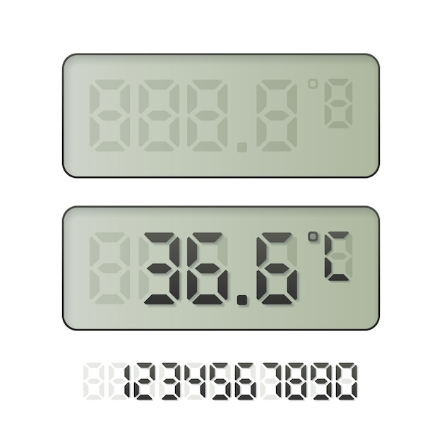 Blank and showing normal temperature thermometer screens Grey digital number set