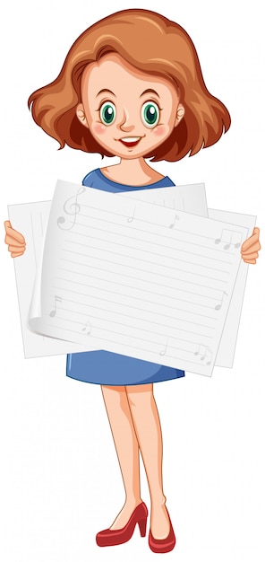 Free vector blank sign template with cute girl on white background