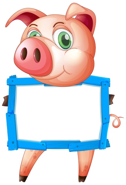 Free vector blank sign template with cute pig on white background