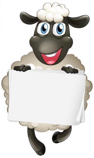 Free vector blank sign template with cute sheep on white background