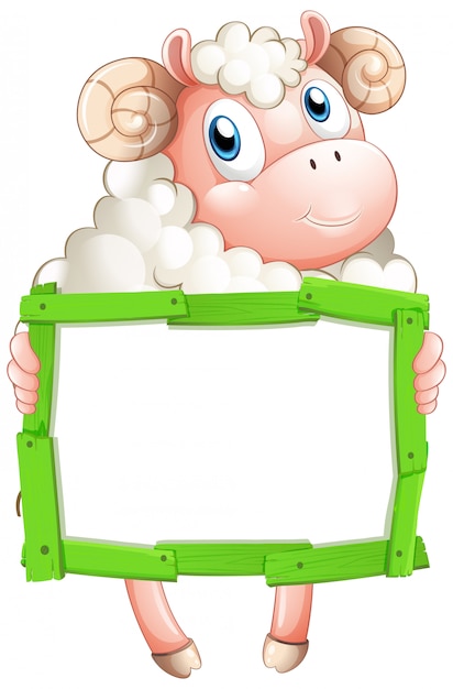 Free vector blank sign template with sheep on white background