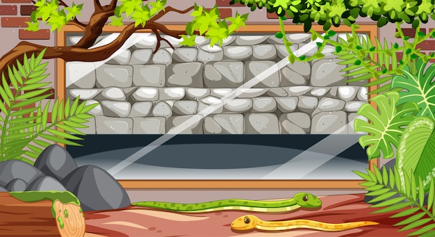 Бесплатное векторное изображение Пустая каменная стена в зоопарке со змеями