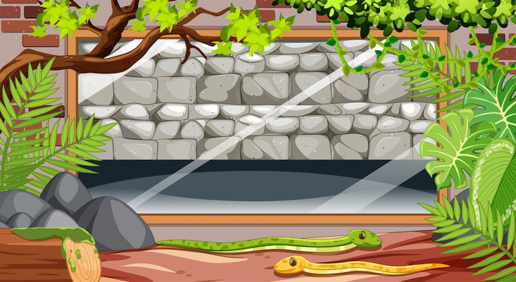 Free Vector blank stone wall in the zoo scene with snakes