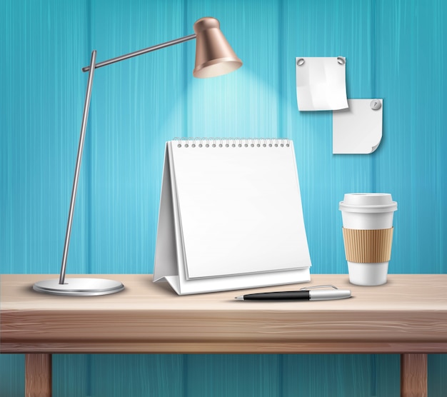 Blank table calendar on wooden desk