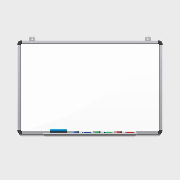  blank white board with colored markers. Billboard and business, education and empty space 
